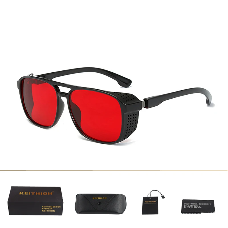 KEITHION брендовые зеркальные линзы стимпанк Солнцезащитные очки новые винтажные Ретро солнцезащитные очки мужские круглые стимпанк кибер очки для мужчин/женщин - Цвет линз: Red