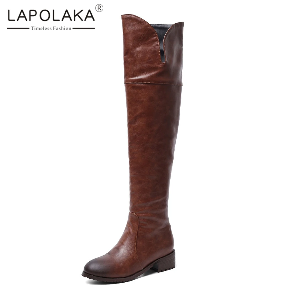 

Lapolaka Brand New Plus Size 34-48 Zip Ladies Chunky Heels Women Shoes Woman Casual Party Office Thigh High Over The Knee Boots
