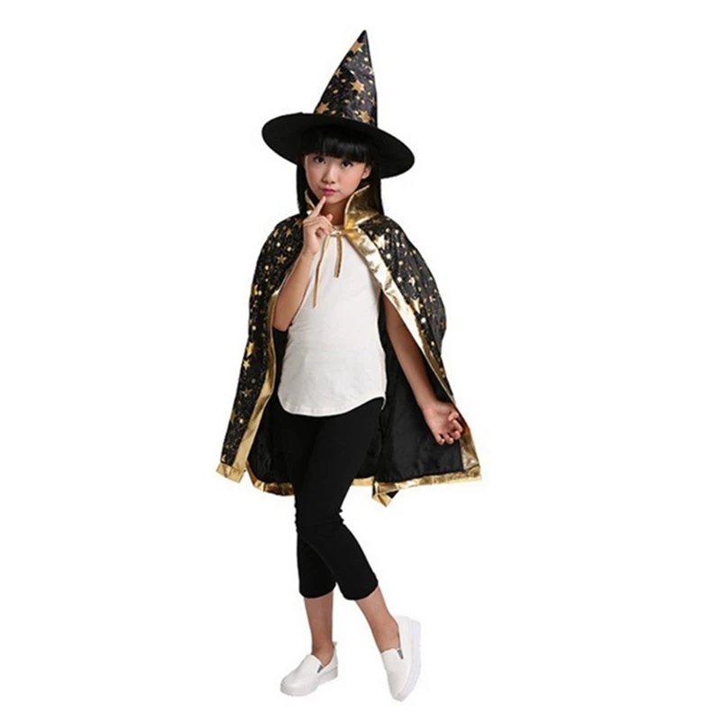 Детская одежда на Хеллоуин плащ для маленьких мальчиков на Хеллоуин с принтом в виде пятиконечной звезды+ шляпа, комплект из двух предметов, вечерние маскарадные костюмы для детей и взрослых