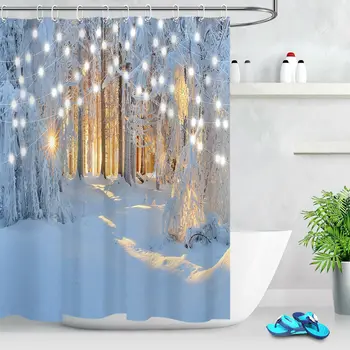 

Winter Snow Forest Sunshine Shower Curtain Set Bathroom Decor Bath Accessories