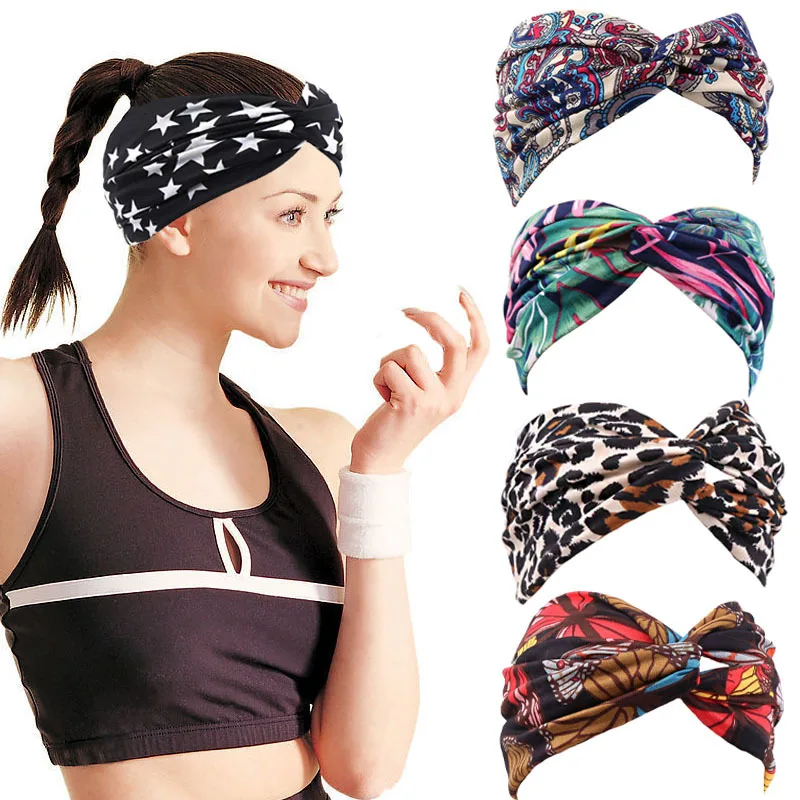 Fashion Summer Elastic Headbands Print Retro Cross Hair Bands Hair Hoop For Women Girl Hair Accessories Headwear