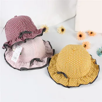 

Cute Bow Fisherman Hat Baby Cute Bucket Hats Small Dot Baby Basin Cap Children's Bud Ribbon Pleated Pot Cap