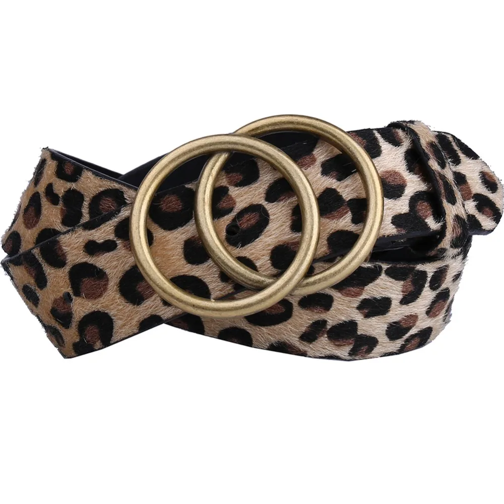 Earnda женские леопардовые печатные ленты с двойным круглым кольцом и пряжкой из искусственной кожи, ремешок для платья, модный пояс с пряжкой высокого качества
