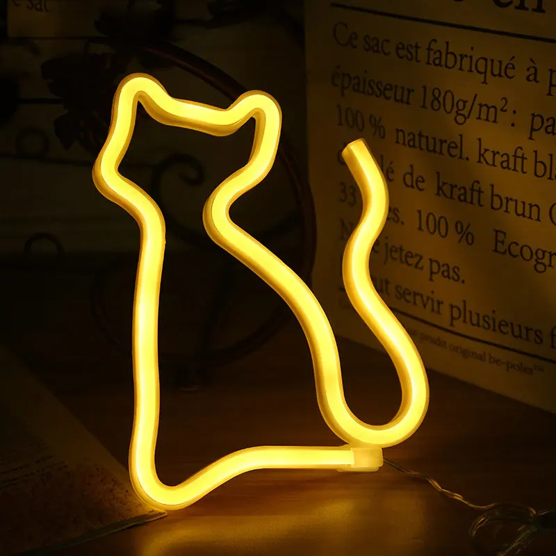 Cute Cat Unicorn LED Night Light LOVE Leaves LED Decorative Night Lamp Neon Light for Children Kids Bedroom Decoration Xmas Gift