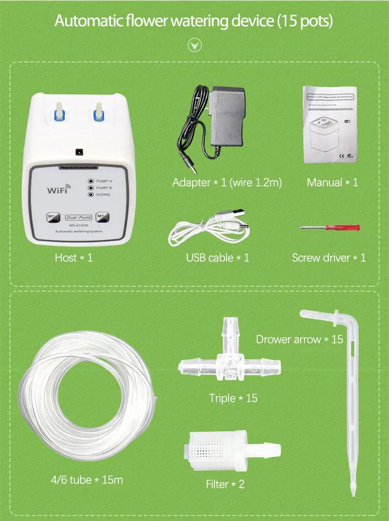 Home Orchard Garden WIFI Remote Control Double Pump 15/20 Pot Irrigation Set Intelligent Watering Device Automatic Drip Watering