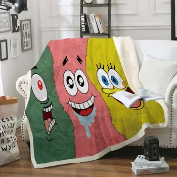 

3D Print Cartoon SpongeBob Sherpa Blanket Custom Fleece Blanket Picnic Fashionable Weighted Blanket Travel Couch Throw Blanket