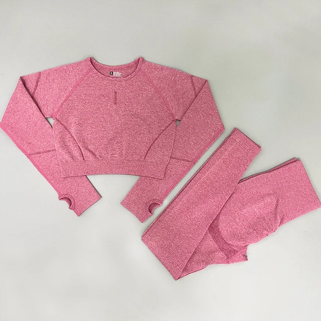 2PCS Seamless Yoga Set Women Tracksuit High Waist Leggings Workout Sportswear Gym Clothing Fitness Crop Top Sports Suits Gym Set ShirtPantsRed