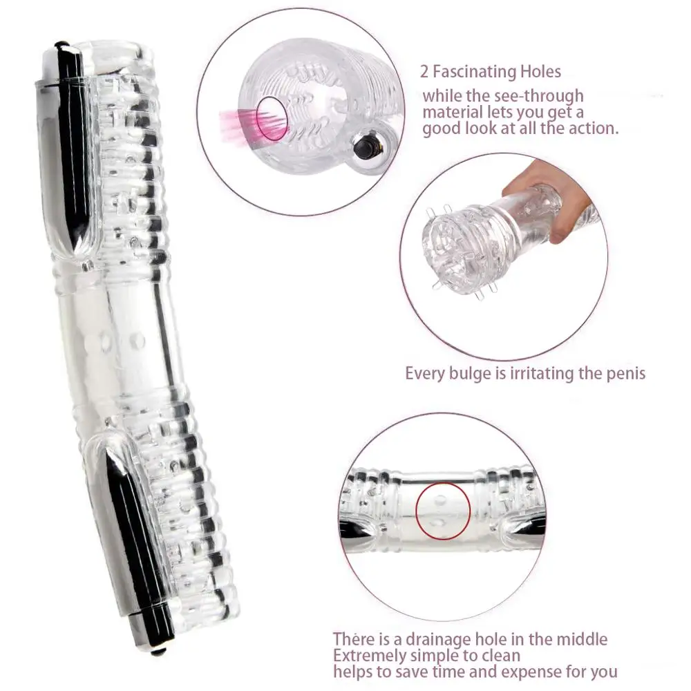 Секс игрушки для мужчин массажер пениса с 2 шапками Мужской мастурбатор