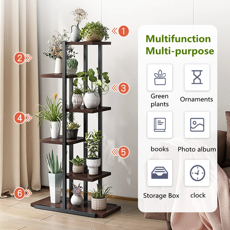 Six-layer Plant Stand Iron Flower Pot Holder Shelves Planter Rack Storage Organizer Display for Indoor Garden Balcony