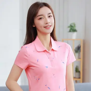 

2019 New Summer Printed Polo Shirt Women Casual Short Sleeve Slim Polos Mujer Shirts Plus Size Female Cotton Lady Polo Shirt top