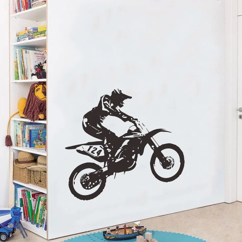 Наклейки на стену DIY мотоцикл гонщик креативная мода мальчик комната крыльцо