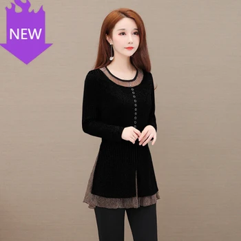 

o-neck long Sleeve patchwork Shirt Female Casual tops blusas femininas elegante 5XL Plus Size Women Blouses 2020 Fashion autumn