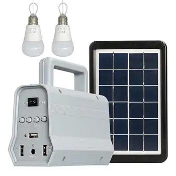 

Solar Power Panel Generator Kit bluetooth Speaker USB Charger Home System + 2 LED Bulbs for Outdoor Lighting Smartphone charging
