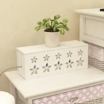 

home office desktop cable storage box White wood plastic panel socket power cord wire and cable management finishing box WY5