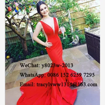 

Gorgeous Red Mermaid Prom Dresses 2020 Deep V Neck Women Long Chapel Train Party Evening Dress Vestido De Festa