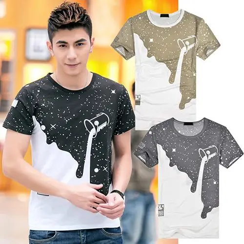 

Men's Fashion Summer Milk Poured Pattern Printed Short Sleeve Round Neck T-shirt