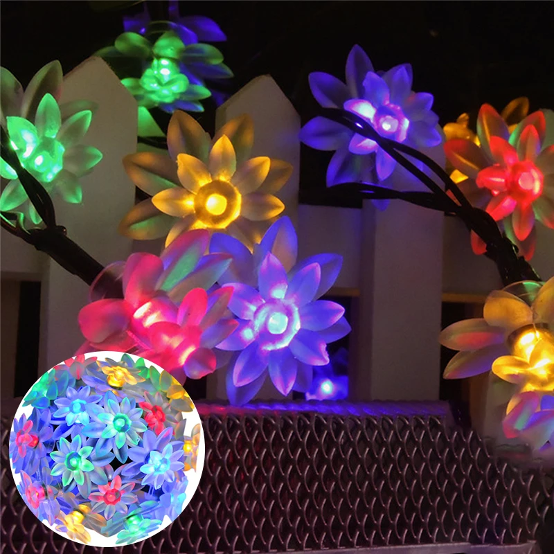 Solar Lotus Flower String Light Outdoor Waterproof Fairy Lights for Garden Fence Christmas New Year Decorative Lamps 100pcs pack merry christmas stickers label 3 6cm santa claus sealing sticker for new year gift box decorative sticker stationery