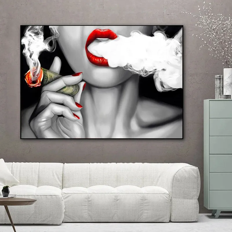 

Sexy Girls With Red Lips Wall Art Posters And Prints Smoking Girls Canvas Paintings On The Wall Pictures For Living Room Cuadros