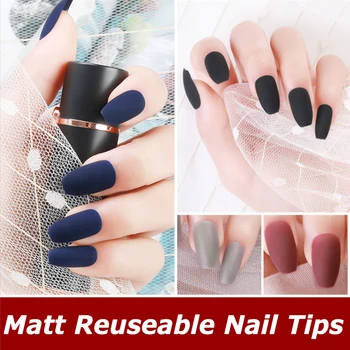 

24pcs Matte Reusable Stick-On-Nails Tips Full Cover False Nail Patch Artificial Tips Press On Nails Art Extension Tips&sticker
