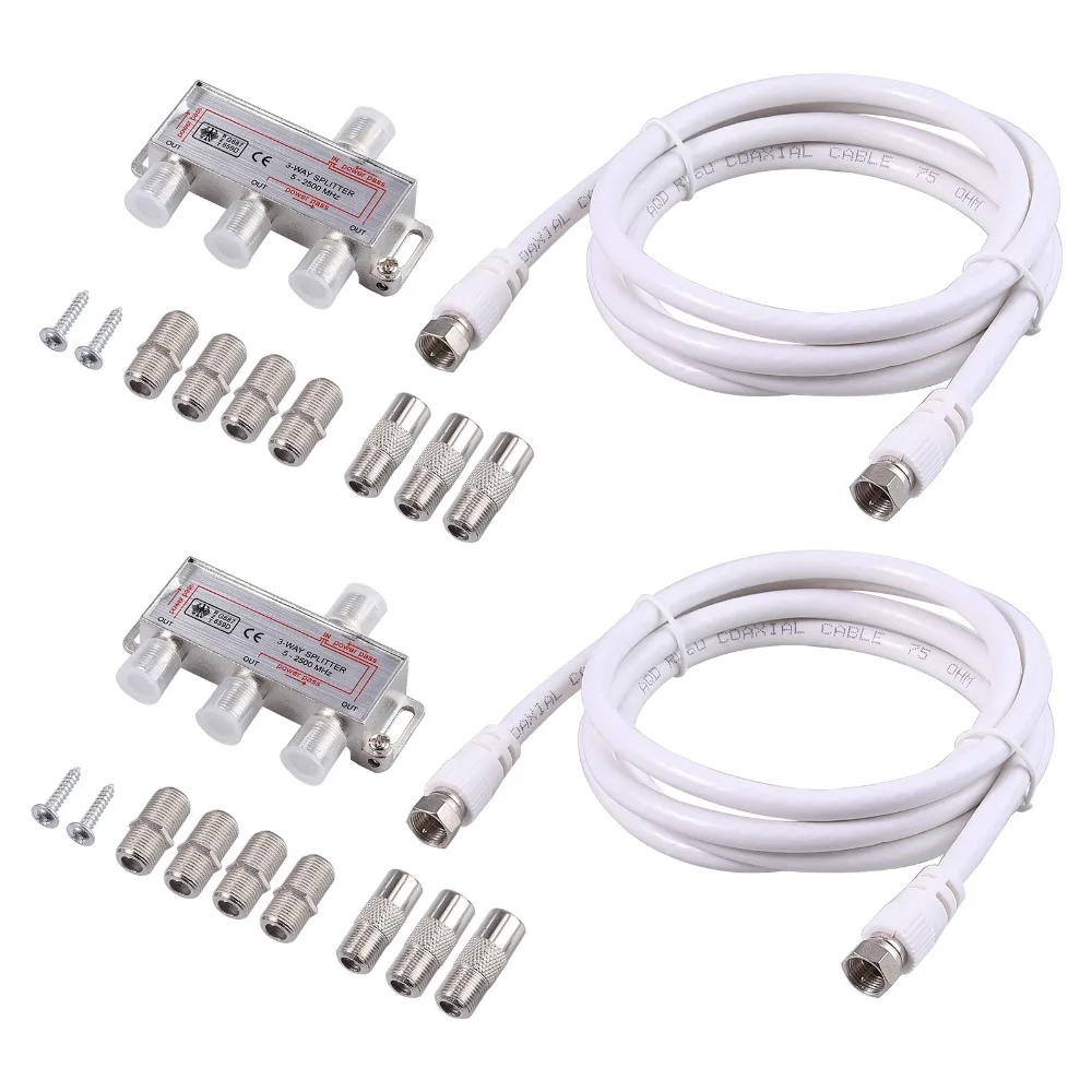 eSYNiC 1pcs /2pcs 3-Way Coax Cable Splitter 1 In 3 Out For Aerial TV Broadband MoCA 5-2500MHz Connector Satellite Receiver indoor aerial