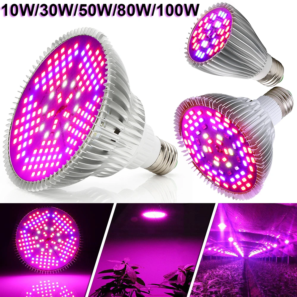 30W/50W/80W/100W LED Grow Light E27 Full Spectrum Bulb Lamp Veg Plant Flowering 