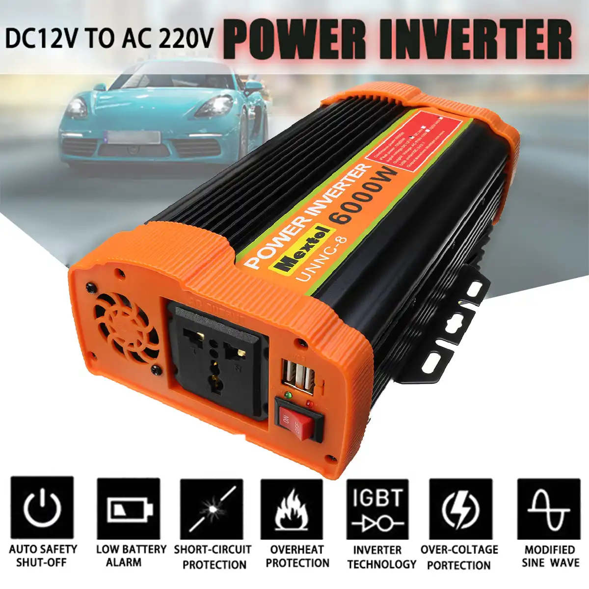 6000W Peaks Power 12V DC TO 110V 220V AC Car Power Inverter Solar Converter R1I2