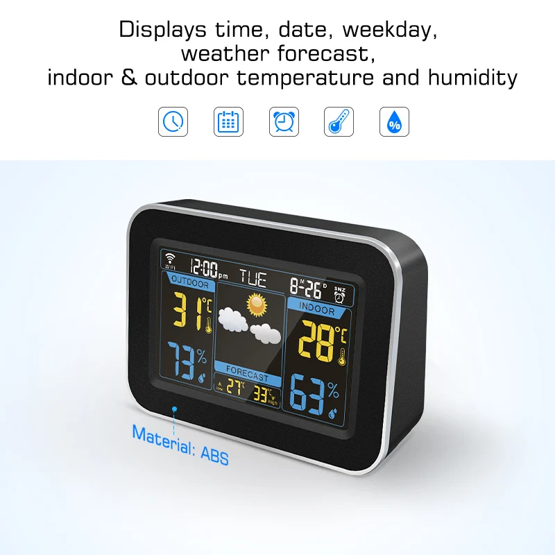 Цифровая метеостанция WiFi Беспроводной термометром и гигрометром декоративные часы будильник с прогнозом погоды ЖК-дисплей цветной экран