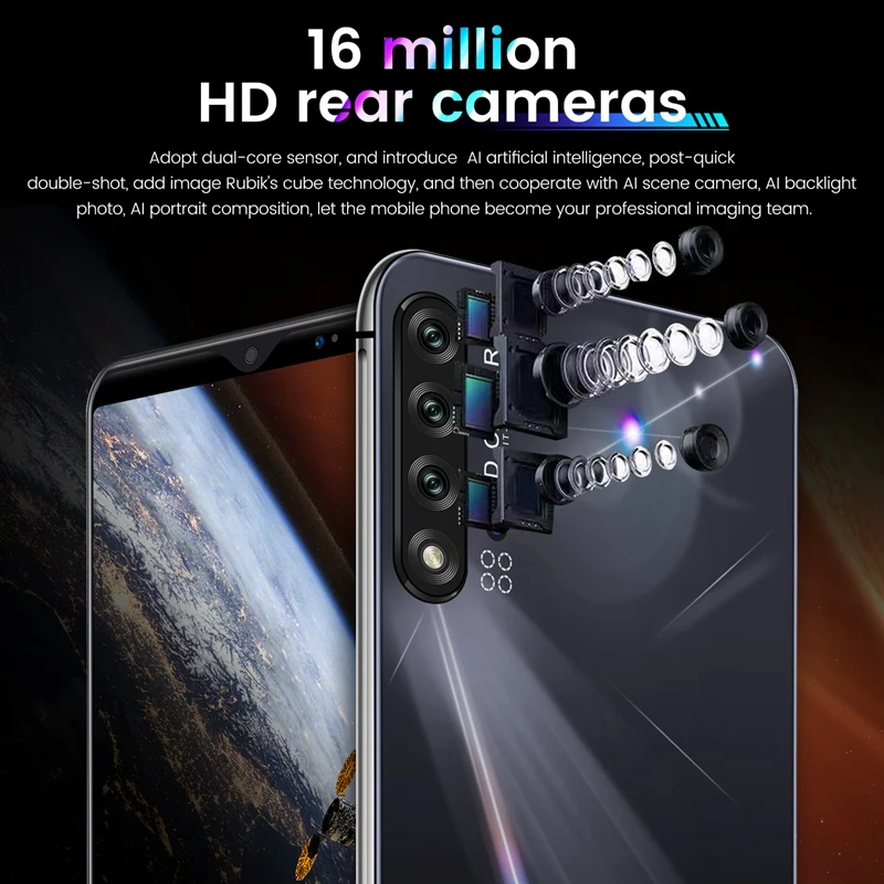 Мобильный телефон Android смартфон Face ID разблокировать 6 1 дюймов полный Sn Гб + 8