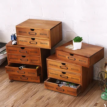 

Wooden Retro Storage Drawer Office Desktop Storage Box Jewelry Cosmetic Finishing Box Storage Cabinets Home Storage Organizer