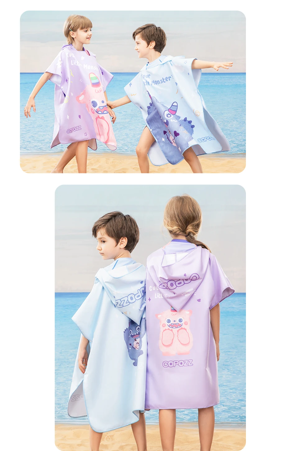 COPOZZ Children Bath Towel Boys ​Girl Soft Beach Cloak Unicorn Shark Cartoon Hooded Cloak Quick Dry Microfiber Swimming Bathrobe