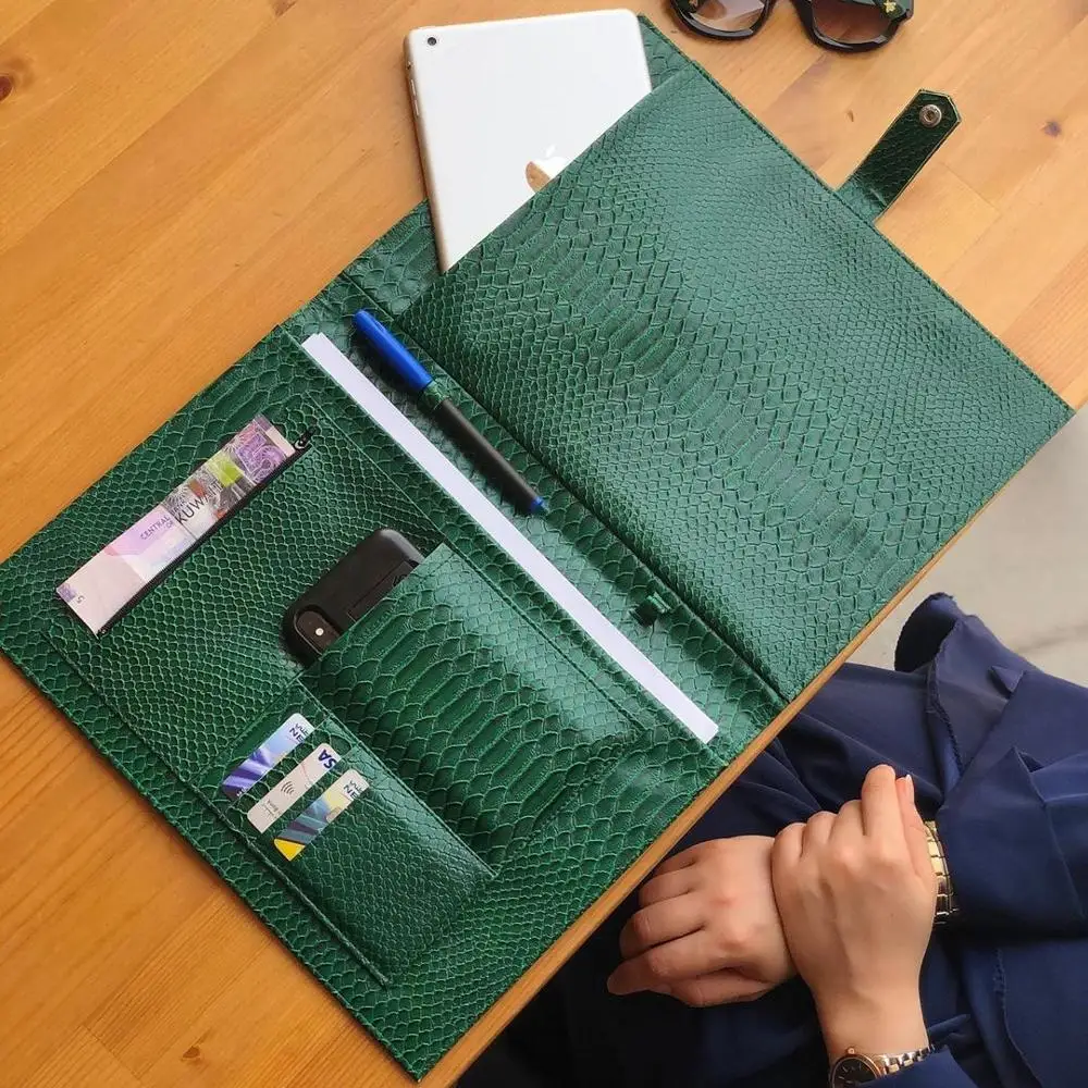 Monogrammed Letters Note Pad Document Bag Embrossed Pattern A4 File Holder High Quality Business Padfolio For Ipad Holder