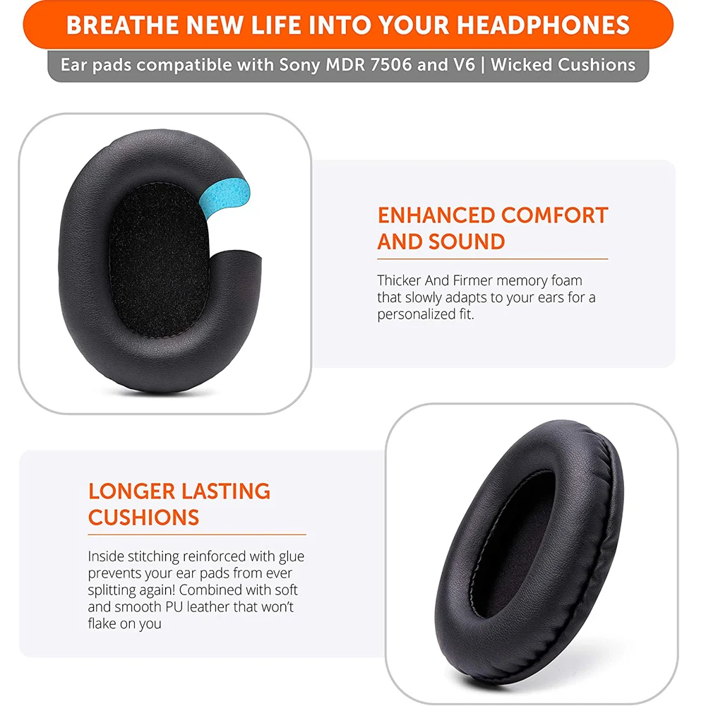 Premium Replacement Ear Pads cushions for SONY MDR 7506 MDR V6 MDR CD900ST Headphones EarPads kit