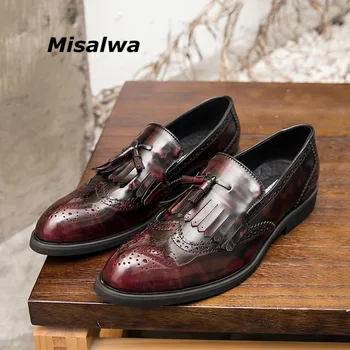 

Misalwa 2020 Red Blue Colors Men's Tassel Loafers Autumn Fashion Elegant Wedding Formal Shoes Simple Slip On Smoking Slippers