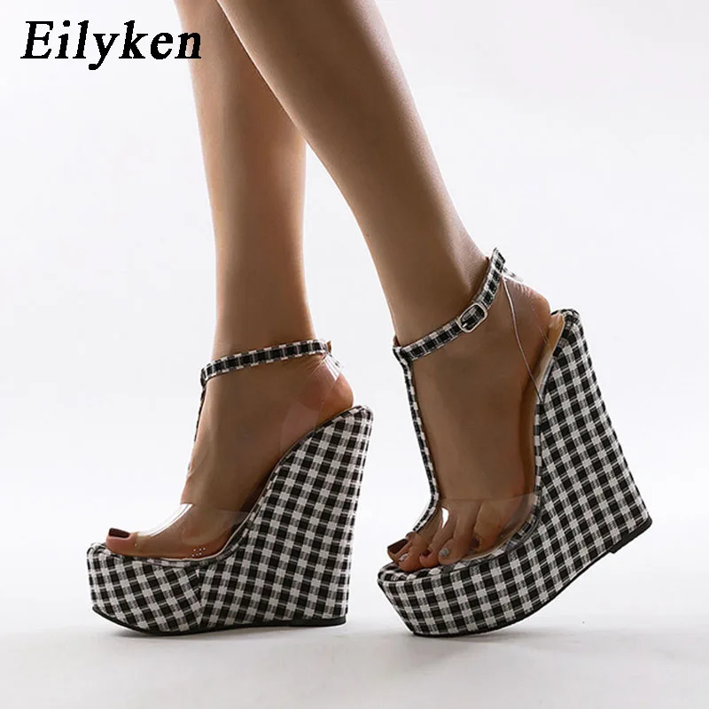 Women High Heels Platform Sandals Ankle Buckle Strap PVC Transparent