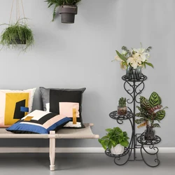 Étagères métalliques arrondies pour plantes, 4 pots de fleurs en noir, décoration pour jardin intérieur et extérieur 
