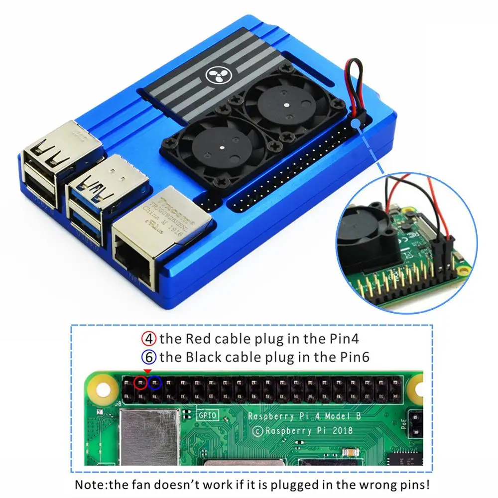 Raspberry Pi 4 Алюминиевый корпус с двойным интеллектуальным вентилятор с контролем температуры синий