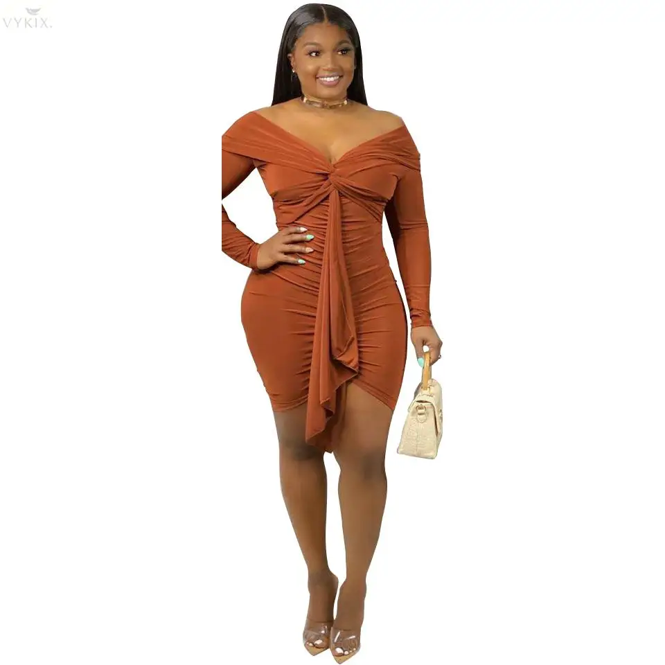 

Womens Dresses 2020 Mini Dress Solid Slash Neck Full Lantern Sleeve Sexy Club Dresses Night Party Dress Drawstring Bandage Dress