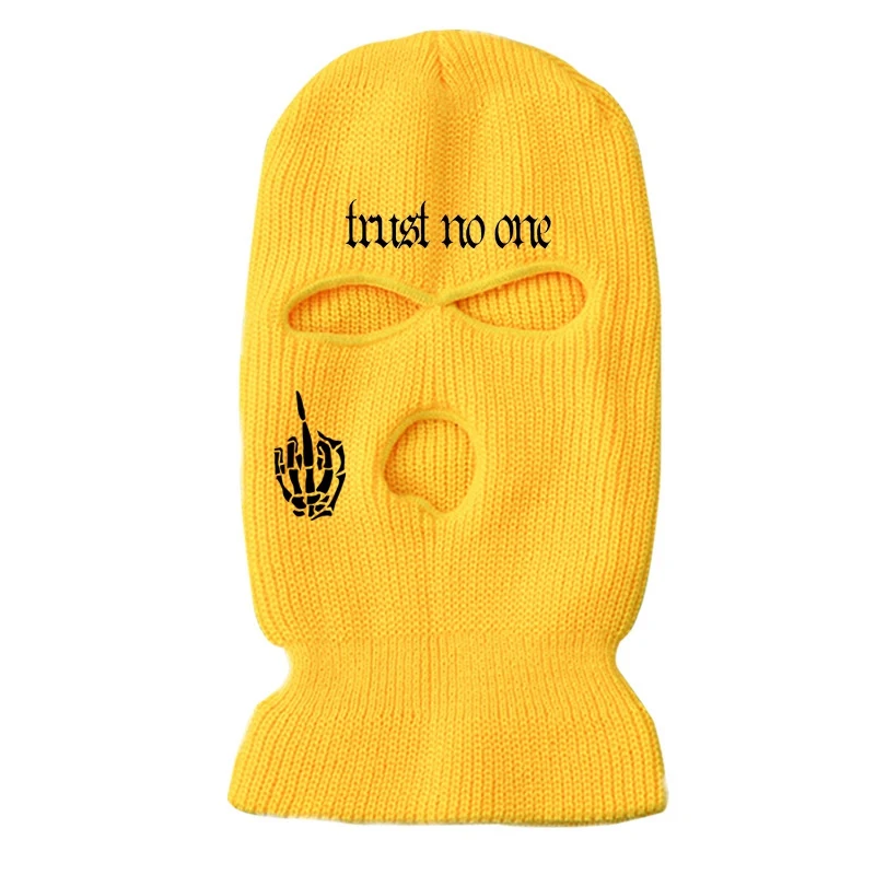 Trust No One Letter Embroidery 3 Holes Balaclava Beanie Hat Autumn Winter Keep Warm Unisex Full Face Mask Men Ski Cap mens skully beanie