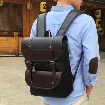 

PU Leather Backpack Fashion Vintage Unisex Student Bagpack Laptop 15.6 Notebook Teenager Waterproof Bag Pack Women Men Male Bags
