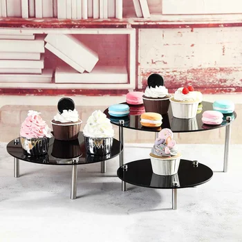 

3PCS Round Acrylic Cake Stand Set Storage Rack Wedding Party Dessert Display Holder Organizer Kitchen Cake Tools Bakeware Black