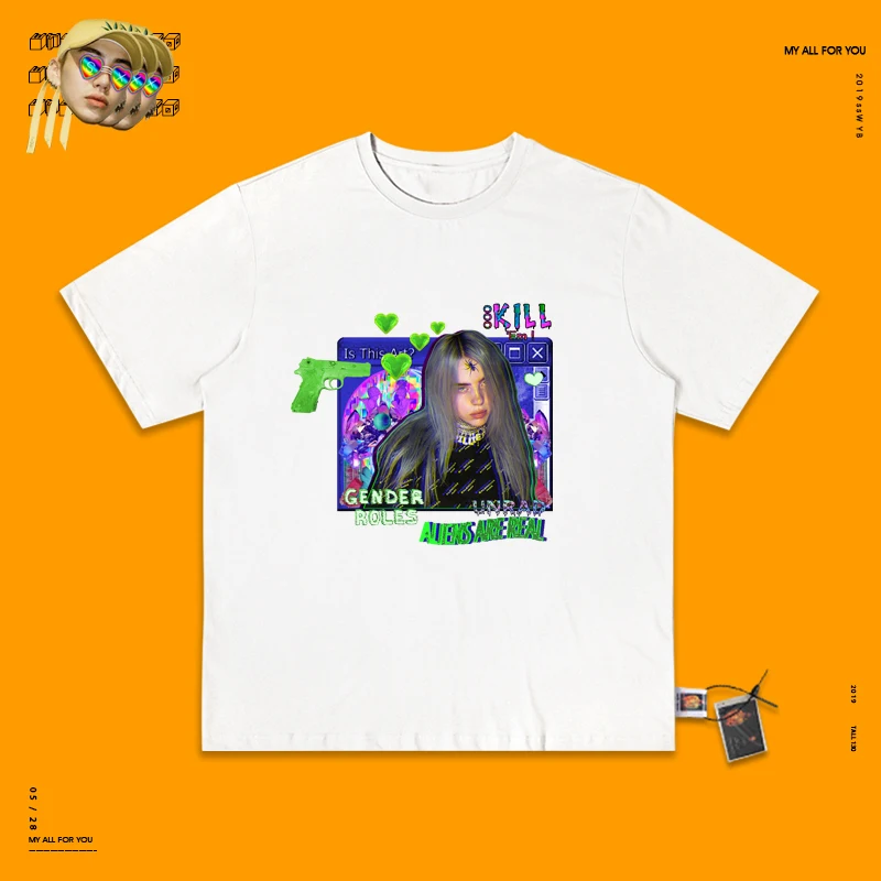 Exceed Fire Billie Eilish портретный дизайн пирус груша пара волна стиль короткий Половина рукава футболка Cec