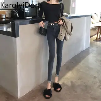 

Retro jeans female 2020 spring new chic fashion high waist skinny jeans wild was thin feet pencil pants women
