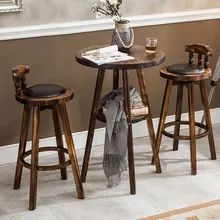 Американский Ретро Барный стул стол и стул набор высокий стул спинка стул вращающийся твердый деревянный кожаный стул легко установка