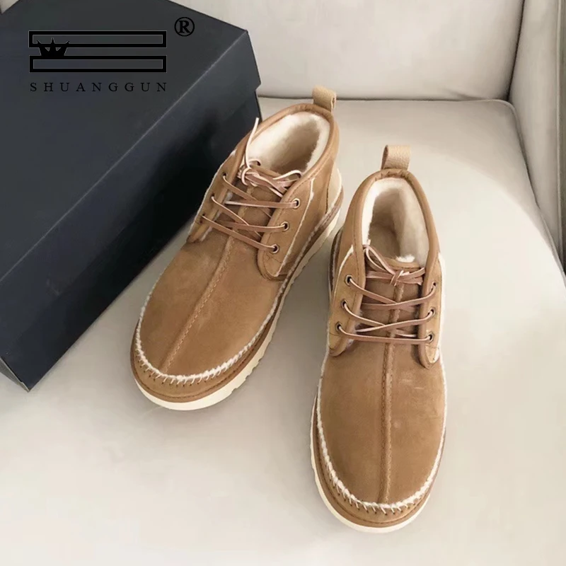 

SHUANGGUN Australian imported wool and sheepskin premium custom leather men's snow boots warm men's short boots