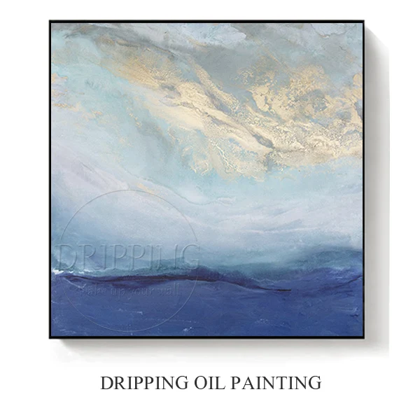 Abstract Painting B Чистая ручная роспись высокого качества абстрактная светло-голубая и Золотая картина маслом на холсте в водном стиле абстрактная Золотая фольга картина маслом - Цвет: Abstract Painting B