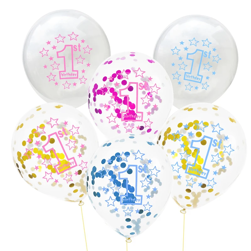 

5pc Infla table Confetti Balloons 12 Inch Latex Clear Birthday Balloons 1 2 18 Anniversary Wedding Decoration Party Favors