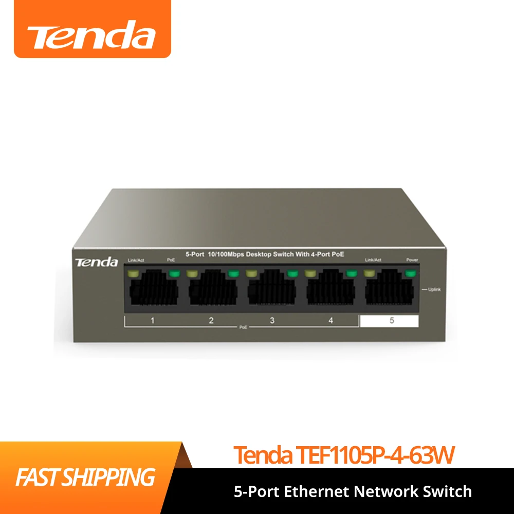 Tenda Tef1105p463w 5port Network Switch, 250m Long Distance