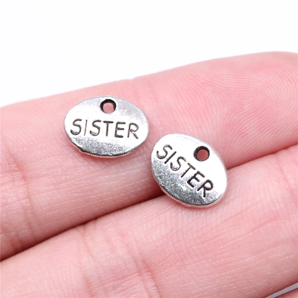 

Wholesale 200pcs/bag Charms Wholesale 12x9mm Sister Charms Wholesale DIY Jewelry Findings Antique Silver Color Alloy Charms