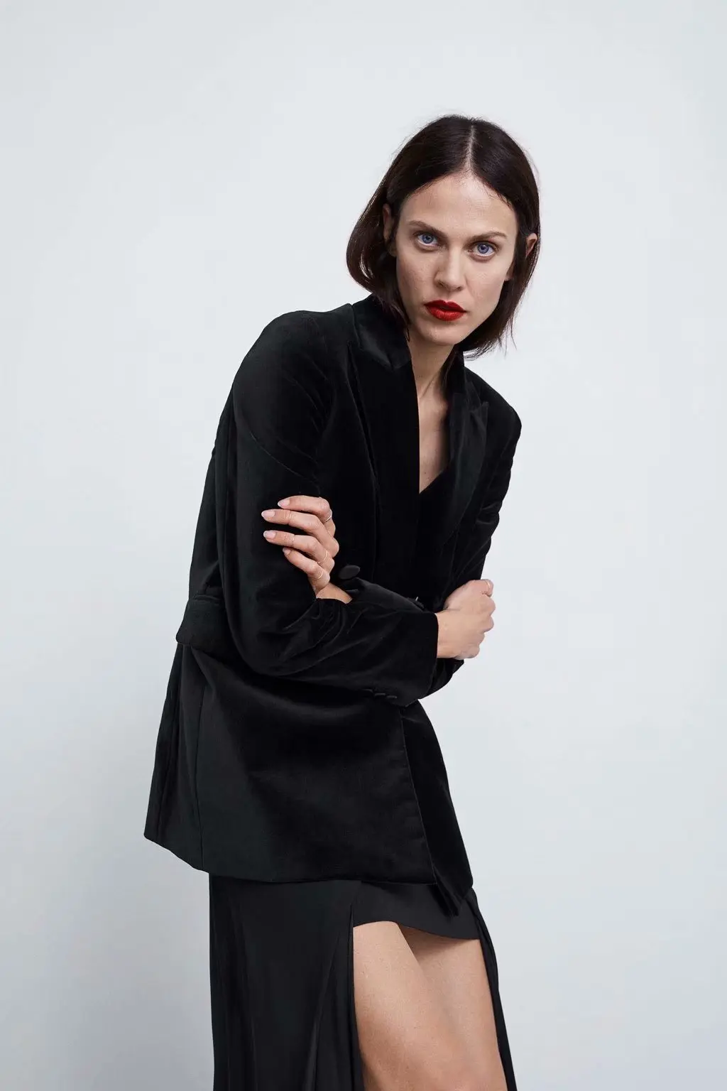 

Europe And America 2018 Winter New Style Velvet Suit Jacket Double Breasted Mid-length Tops K10-0100