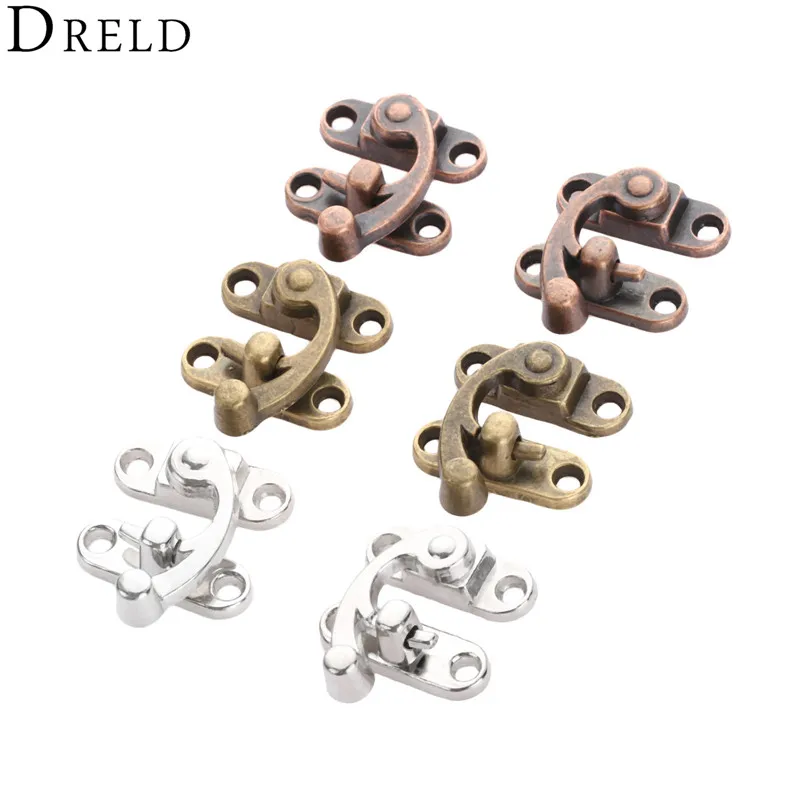 Antique Iron Padlock Latch Hasp Buckle Horn Catch Clasp Hook Lock 2pcs 29*33mm For Mini Jewelry Box For Furniture Hardware DRELD